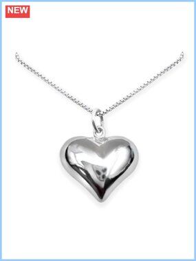 Sterling Silver Large Puffed Heart Pendant Necklace Gift for Her